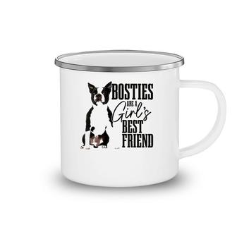 Womens Bosties Are A Girls Best Friend Funny Dog Boston Terrier Mom Camping Mug | Mazezy