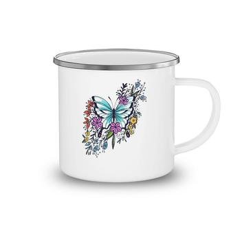 Womens Butterfly With Flowers Fashion Tee Gift Idea Camping Mug | Mazezy