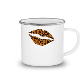 Womens Cheetah Print Kissing Lips Leopard Pattern Kiss Gift Camping Mug | Mazezy