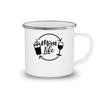 Womens Coffee & Wine Mom Life Funny Momlife Camping Mug | Mazezy