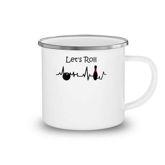 Womens Funny Bowling Heartbeat Let's Roll V-Neck Camping Mug | Mazezy