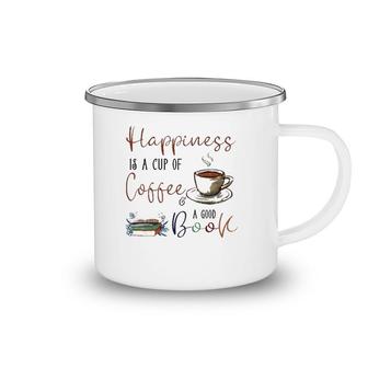 Womens Happiness Is Cup Of Coffee & Good Book Reading Habit Gift Camping Mug | Mazezy