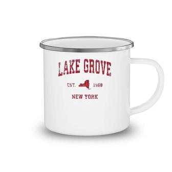 Womens Lake Grove New York Ny Vintage Sports Design Red Print Camping Mug | Mazezy