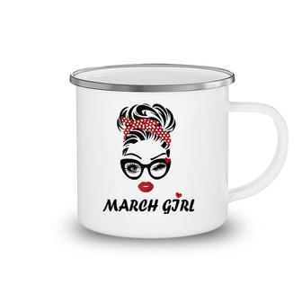 Womens March Girl Wink Eye Woman Face Was Born In March Raglan Baseball Tee Camping Mug | Mazezy