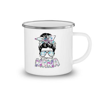 Womens Mermaid Mama Messy Bun Hair Glasses Camping Mug | Mazezy