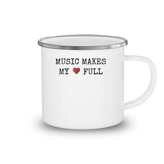 Womens Music Makes My Heart Full V-Neck Camping Mug | Mazezy