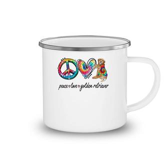 Womens Peace Love Golden Retriever Tie Dye Rainbow Dog Lover V-Neck Camping Mug | Mazezy