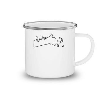 Womens State Of Massachusetts Outline With Home Script V-Neck Camping Mug | Mazezy