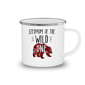 Womens Stepmom Of Wild One Buffalo Plaid Lumberjack 1St Birthday Camping Mug | Mazezy