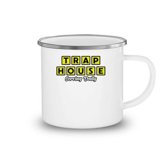 Womens The Original Trap House Waffle Black V-Neck Camping Mug | Mazezy