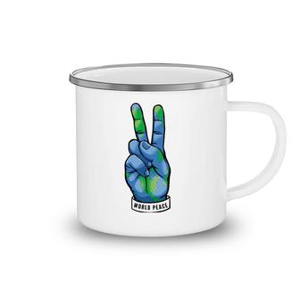 World Peace Earth Day Awareness Peace Sign Hand Gesture Camping Mug