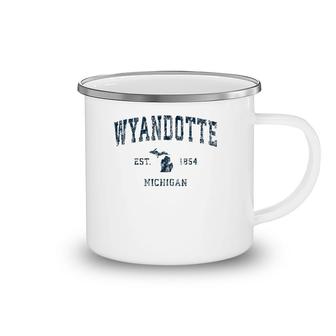 Wyandotte Michigan Mi Vintage Sports Design Navy Print Camping Mug | Mazezy