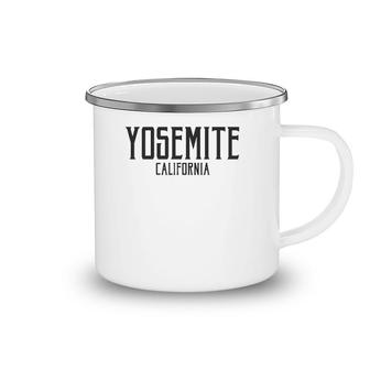 Yosemite California Ca Vintage Text Black With Black Print Camping Mug | Mazezy