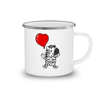 Zebra With Heart Balloon Valentines Day Zebra Camping Mug | Mazezy