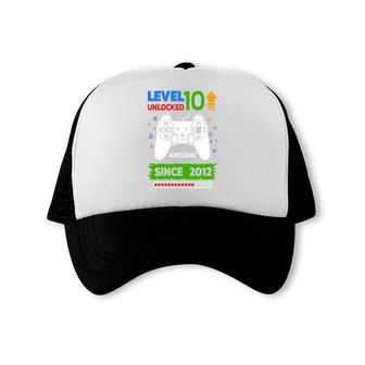 10Th Birthday 10 Years Old Since 2012 Level 10 Unlocked Video Game Trucker Cap - Seseable