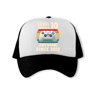 10Th Birthday 10 Years Old Vintage Gmaer Level 10 Unlocked Awesome Since 2012 Trucker Cap - Seseable