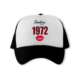 50Th Birthday Gift Fabulous Since 1972 Red Black Plaid Trucker Cap - Seseable