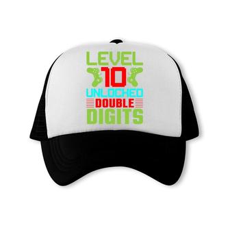 Level 10 Unlocked Double Digits Gamers 10Th Birthday 10 Years Old Trucker Cap - Seseable