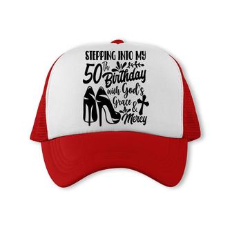 50Th Birthday Gift Stepping Into My 50Th Birthday Trucker Cap - Seseable
