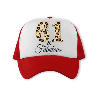 61 And Fabulous Leopard Pattern Happy 61Th Birthday Trucker Cap - Seseable