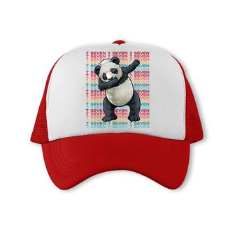 7 Years Old Panda Dabbing 7Th Birthday Panda Party Trucker Cap - Seseable