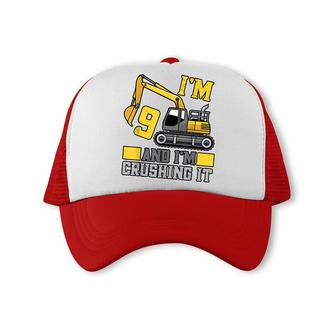 9 Year Old Crushing It Construction Truck 9Th Birthday Trucker Cap - Seseable