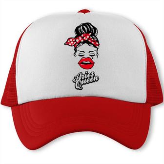 Aries Girls Aries Queen With Red Lip Gift Birthday Gift Trucker Cap - Seseable