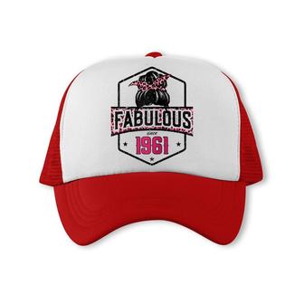 Fabulous Since 1961 61Th Birthday Leopard Messy Bun Trucker Cap - Seseable