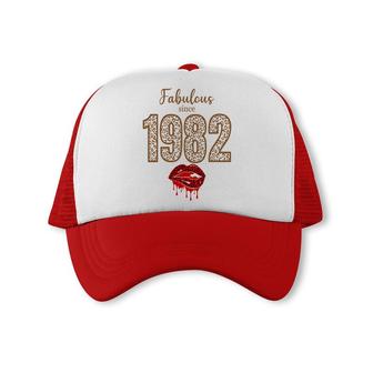 Fabulous Since 1982 Red Lips 40Th Birthday Trucker Cap - Seseable