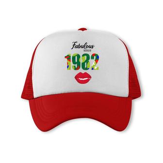 Fabulous Since 1982 Red Lips Green 40Th Birthday Trucker Cap - Seseable