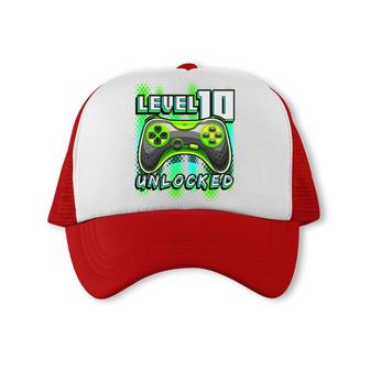 Level 10 Unlocked Game 10Th Birthday Gamer Boys Trucker Cap - Seseable