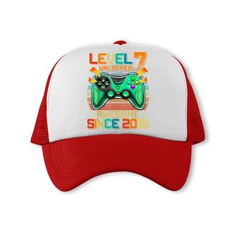 Level 7 Unlocked Birthday Boy Awesome Since 2015 Gifts Trucker Cap - Seseable