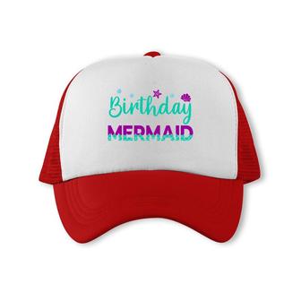 Mermaid Matching Family Birthday Blue Purple Trucker Cap - Seseable