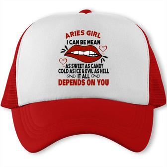 Sweet As Candy Cold As Ice Aries Girl Lip Birthday Gift Trucker Cap - Seseable