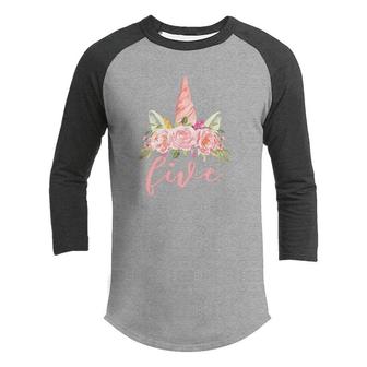 5 Years Old Birthday Girl Gift Unicorn 5Th Birthday Youth Raglan Shirt | Seseable CA