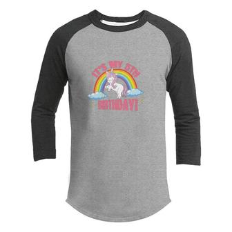 Funny It Is My Unicorn 5Th Birthday Beautiful Rainbow Color Youth Raglan Shirt | Seseable CA