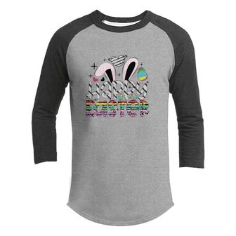 Happy Easter Bunny Ears Rainbow Color Gift Happy Easter Day Youth Raglan Shirt - Seseable