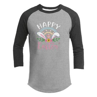 Happy Easter Day With Big Bunny Ears Happy Easter Day Youth Raglan Shirt - Seseable
