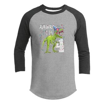 Kids Rawr Im 4 4th Birthday Dinosaur Party Gift For Boys Youth Raglan Shirt - Seseable