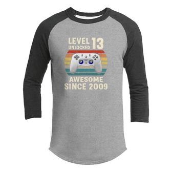 Level 13 Unlocked Awesome Sine 13Th Birthday Youth Raglan Shirt - Seseable