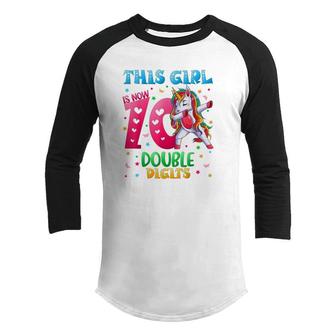 10 Year Old Birthday Gifts This Girl Is Now 10 Double Digits Youth Raglan Shirt - Seseable