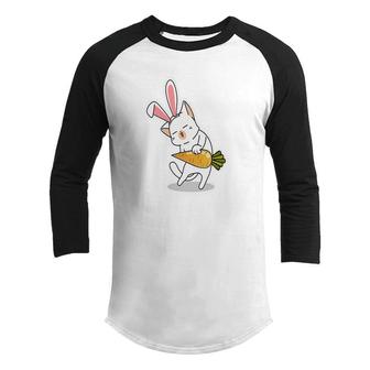 Cute Bunny Cat With Carrots Funny Easter Day Gift Kid Youth Raglan Shirt - Seseable