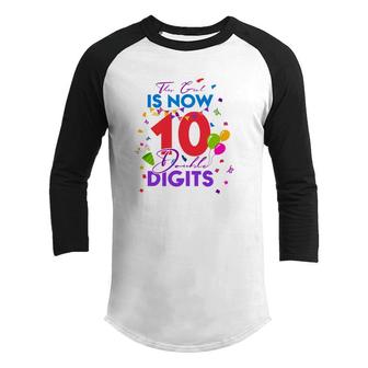 This Girl Is Now 10 Double Digits Birthday 10Th Gift 10 Years Old Youth Raglan Shirt - Seseable