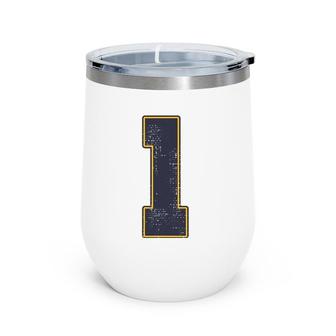 1 Outline Number 1 Varsity Fan Sports Team Red Jersey Baseball Wine Tumbler | Mazezy