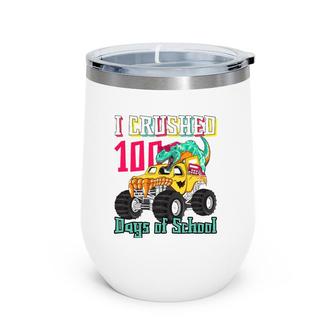 100 Days Of School Monster Truck Dinosaur Boys Wine Tumbler | Mazezy