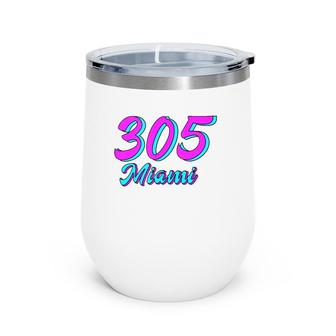 305 Miami Dade County South Beach Pink & Blue Deco Retro Tank Top Wine Tumbler | Mazezy