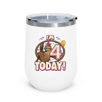 4Th Birthday Sloth Party Lazy Kids 4 Four Wine Tumbler | Mazezy
