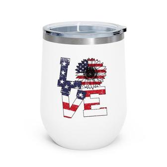 4Th Of July Love Sunflower Patriotic American Flag Wine Tumbler | Mazezy UK
