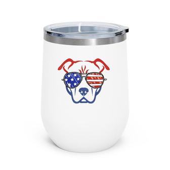 4Th Of July Patriotic Pitbull Dog American Flag Wine Tumbler | Mazezy