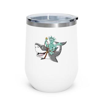 4Th Of July Statue Of Liberty Riding Shark Boys Girls Kids Wine Tumbler | Mazezy